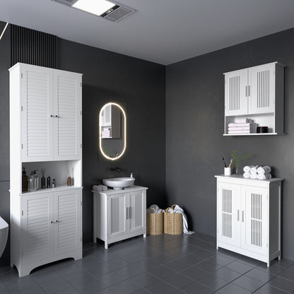 Tall Bathroom Storage Cabinet, Slim Bathroom Cabinet with 4 Shutter Doors and Adjustable Shelves, Toilet Vanity Cabinet, Narrow Organizer, White