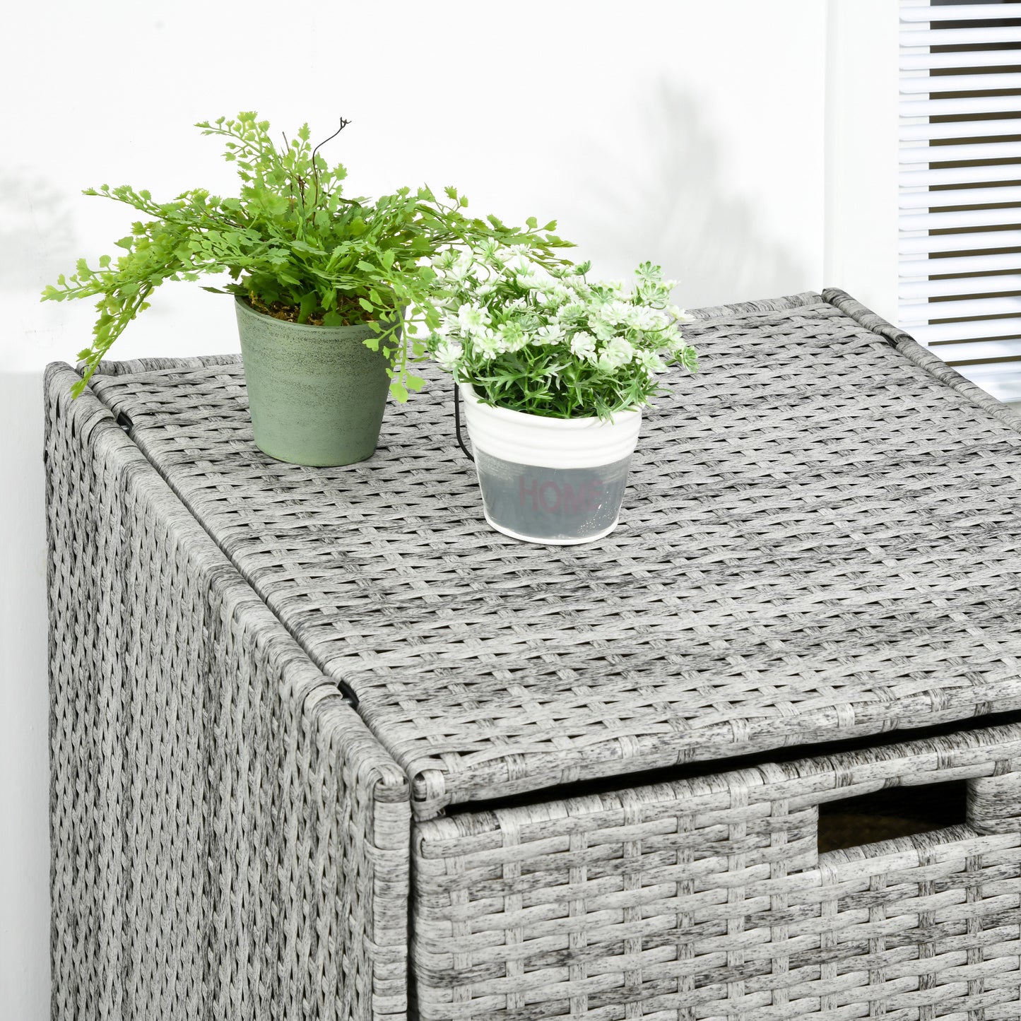 Patio Storage Cabinet, Outdoor Towel Rack for Pool, PE Rattan Wicker Hot Tub Accessory, with Basket Drawer, Mixed Grey