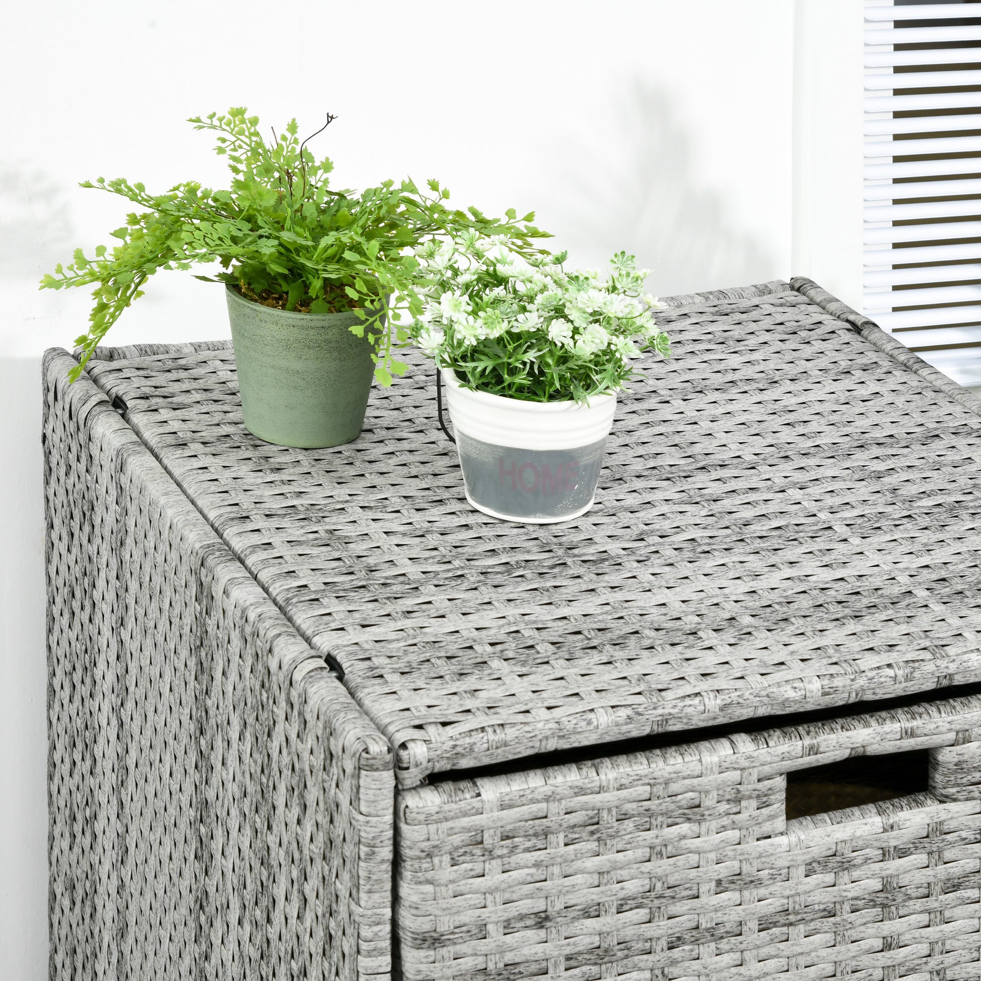 Patio Storage Cabinet, Outdoor Towel Rack for Pool, PE Rattan Wicker Hot Tub Accessory, with Basket Drawer, Mixed Grey