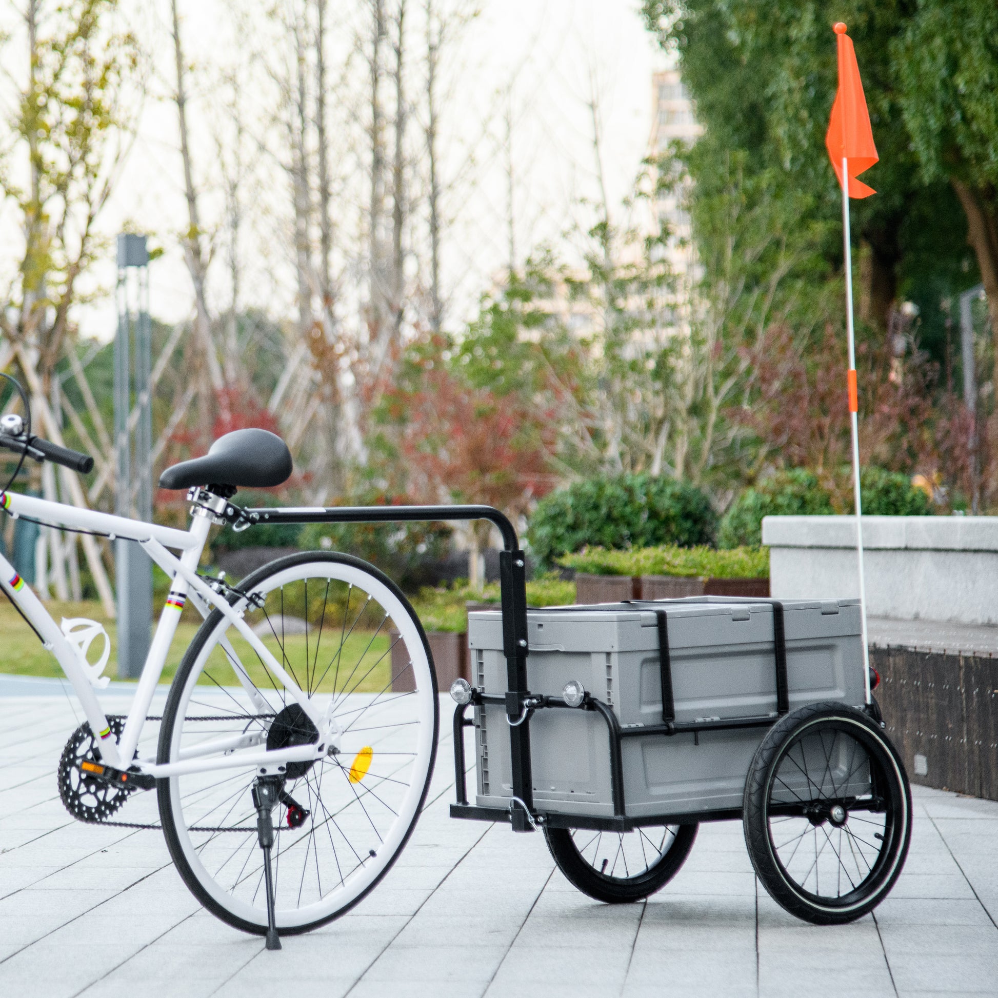 Aosom Steel Trailer for Bike, Bicycle Cargo Trailer with Foldable Storage Box and Safe Reflectors, Max Load 88LBS, Grey