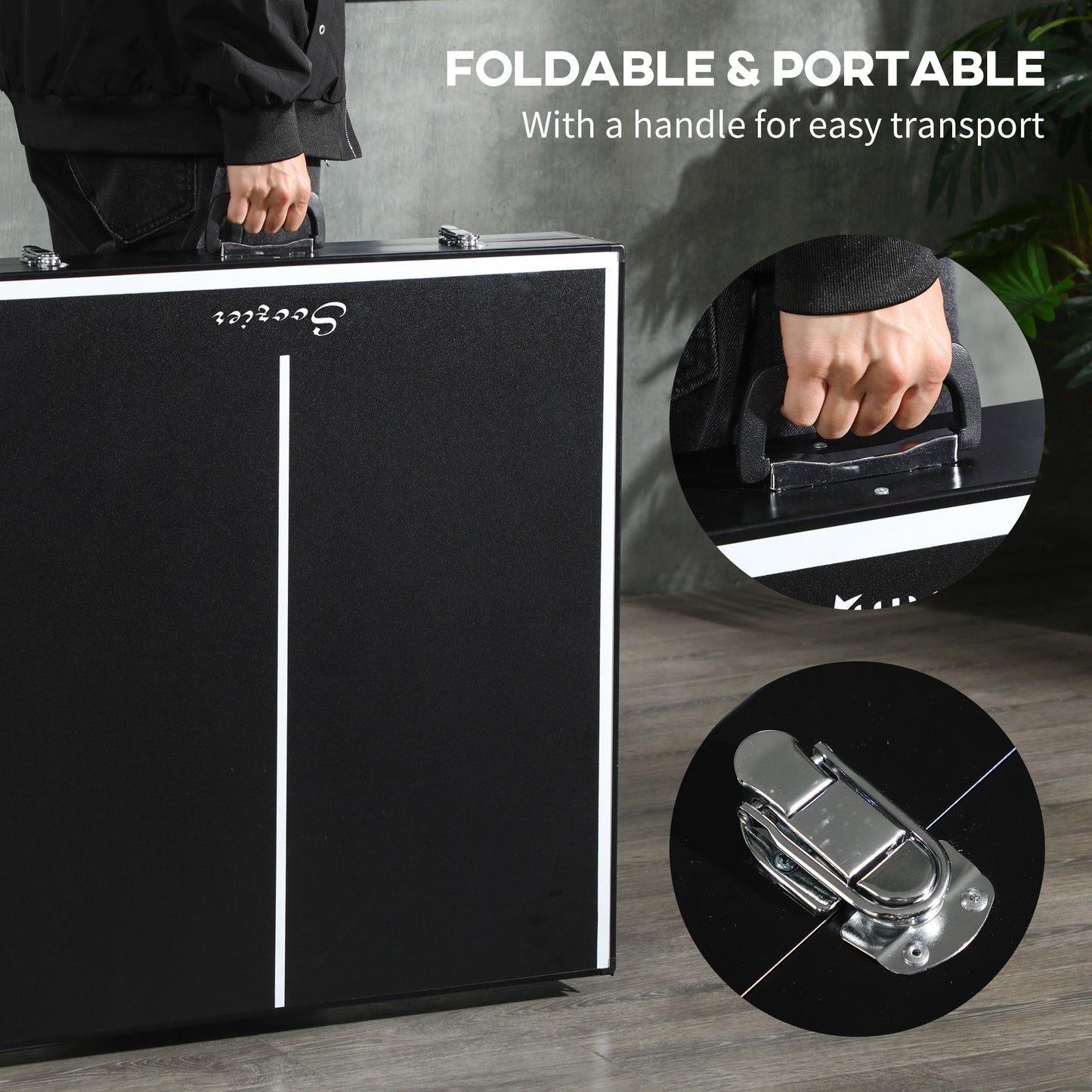 Soozier Mini Folding Table Tennis Table with Aluminium Frame, Portable Outdoor Ping Pong Table with Net for Indoor Outdoor Garden Camping, Black