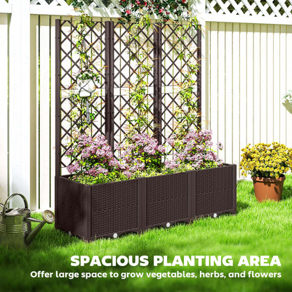 Raised Garden Bed with Trellis, Plastic Raised Flower Bed with Drainage Holes and Drain Plugs