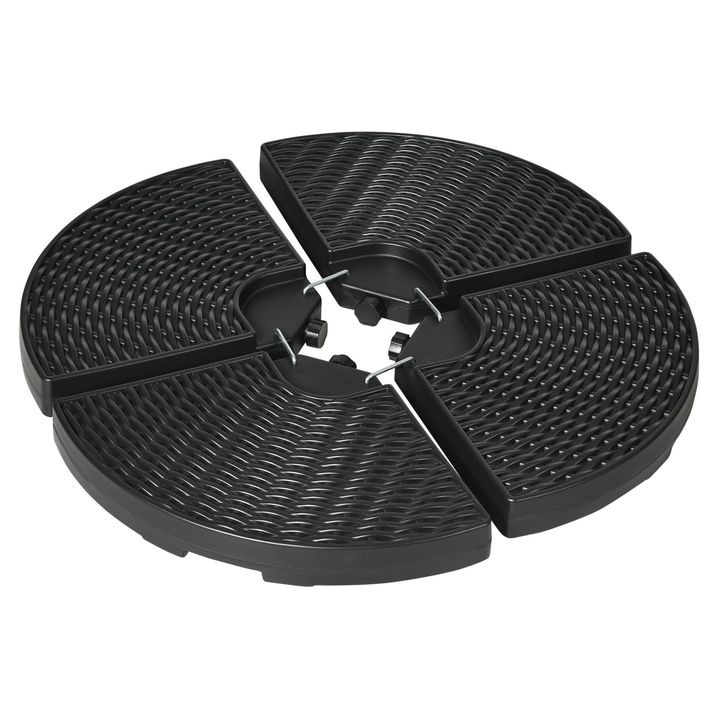 4PCs Cantilever Umbrella Base Weights for Offset Banana Parasol, Wicker Effect HDPE Water or Sand Filled Patio Umbrella Weights with Built-in Handles, Black