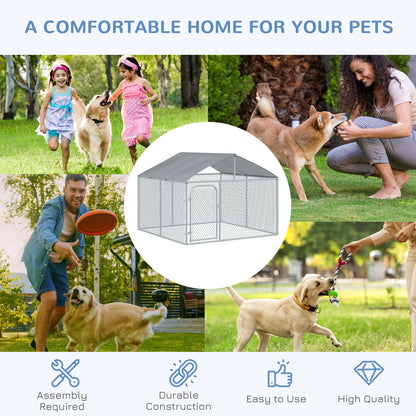 Outdoor Dog Kennel with Roof, Dog Run with Waterproof & UV-Resistant Cover, Secure Lock, for Backyard & Patio, 7.5' x 7.5' x 5.7'