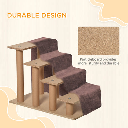 4-Step Dog Ramp for Sofa, Bed, and Couch, with Removable Cover, Brown
