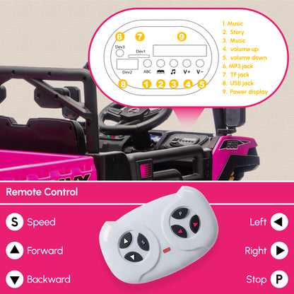 Qaba 24V 4WD Kids Ride On Truck with 6 Wheels Electric Ride On Car with Remote, Dump Bed for 3-8 Years, Pink