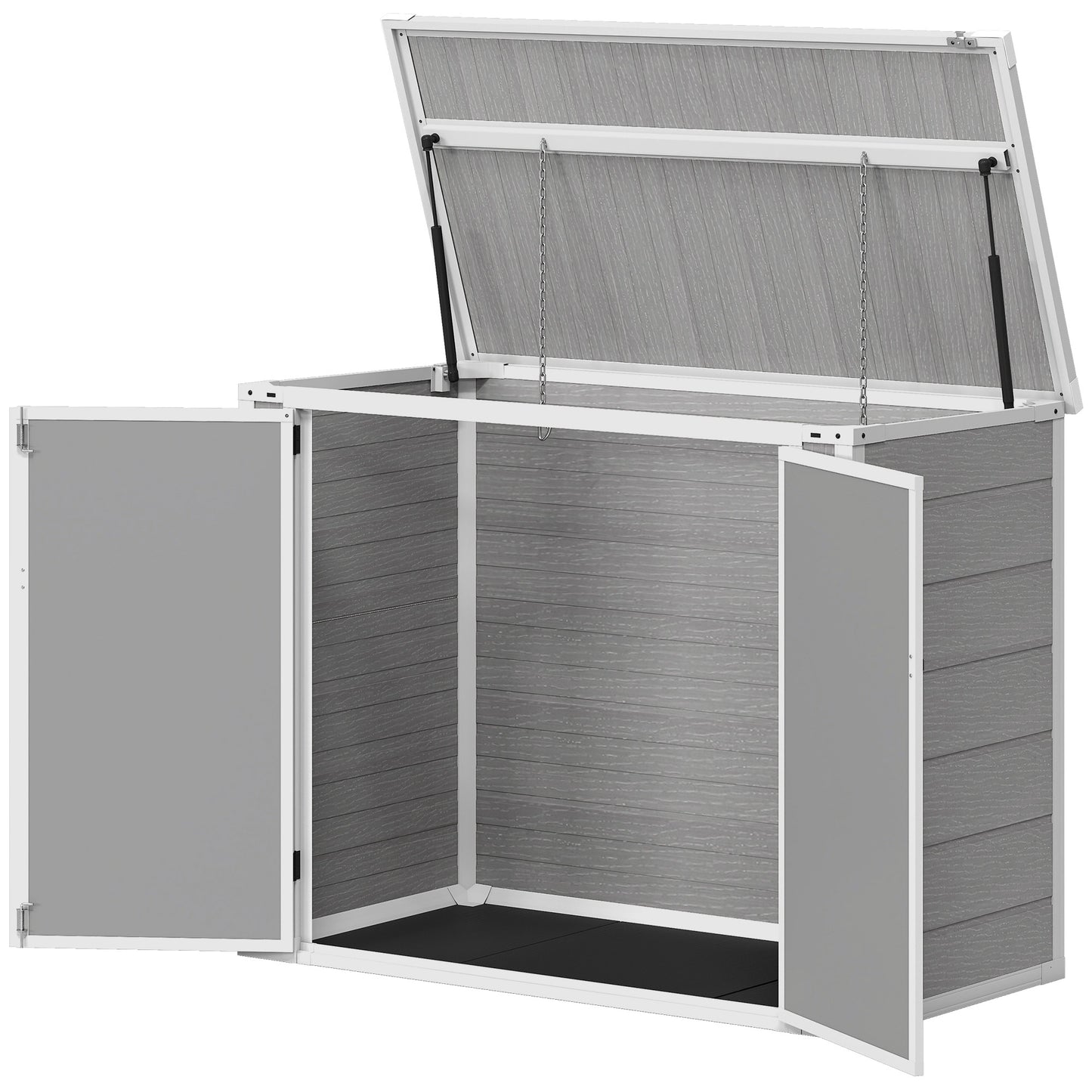 41 Cu. Ft. Outdoor Storage Shed, Outdoor Horizontal Trash Can Storage with Chain Lid, Lockable Storage Box, Grey