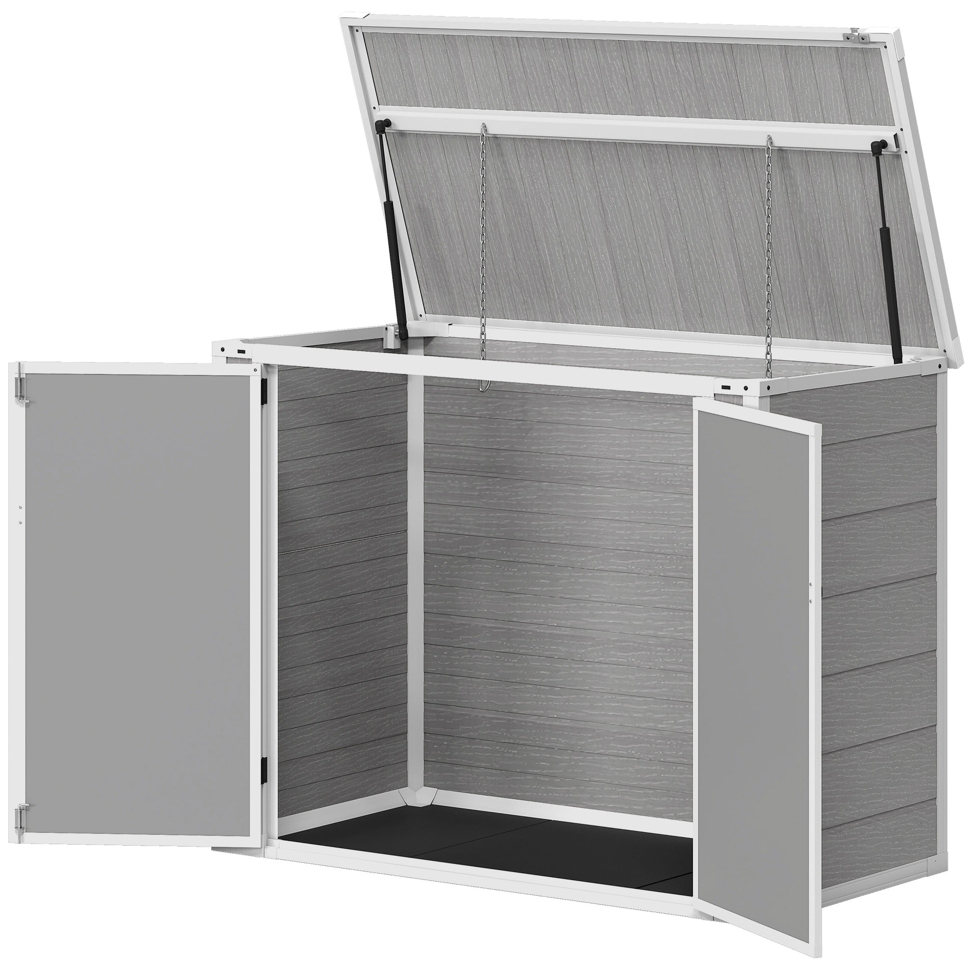 41 Cu. Ft. Outdoor Storage Shed, Outdoor Horizontal Trash Can Storage with Chain Lid, Lockable Storage Box, Grey