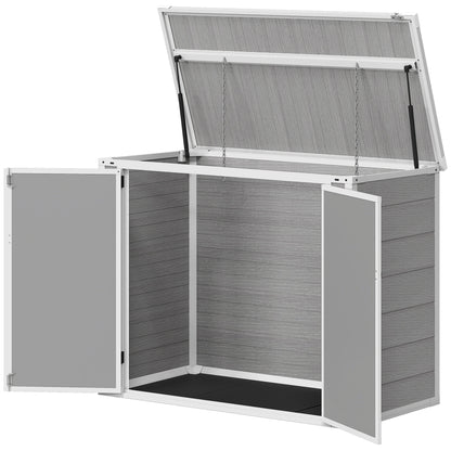 41 Cu. Ft. Outdoor Storage Shed, Outdoor Horizontal Trash Can Storage with Chain Lid, Lockable Storage Box, Grey