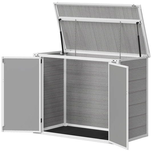 41 Cu. Ft. Outdoor Storage Shed, Outdoor Horizontal Trash Can Storage with Chain Lid, Lockable Storage Box, Grey
