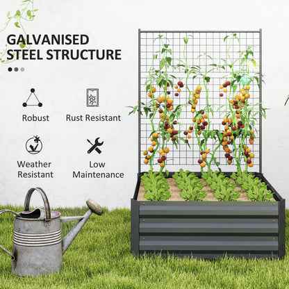 Galvanized Raised Garden Bed with Trellis for Climbing Plants, Outdoor Planter Box with Open Bottom, Dark Grey