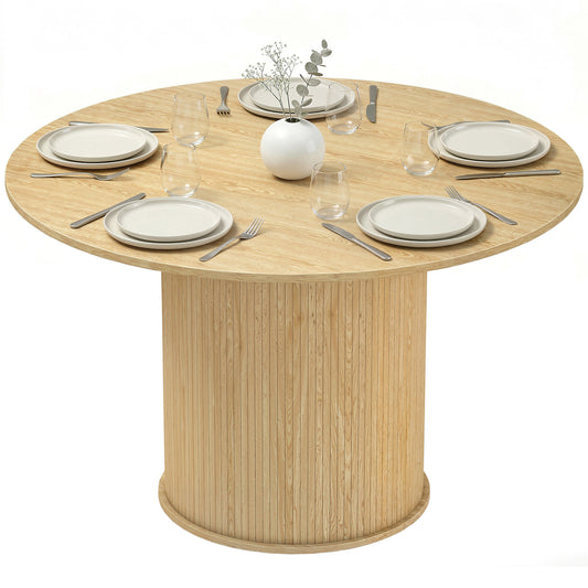 Round Dining Table for 4-6, 47 Inch Kitchen Table with Fluted Pedestal Base, for Kitchen Living Room Dining Room, Natural