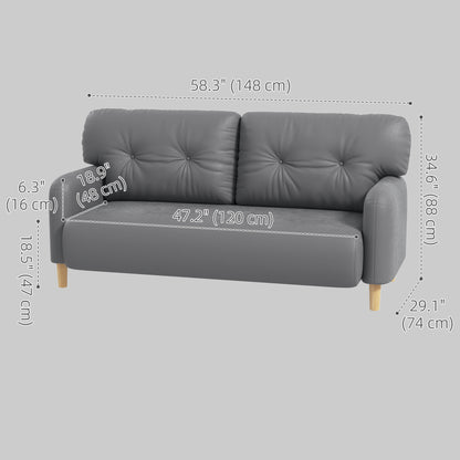 58" 2 Seat Sofa, Modern Love Seats Furniture, Upholstered 2 Seater Couch, Solid Wood Frame, Grey