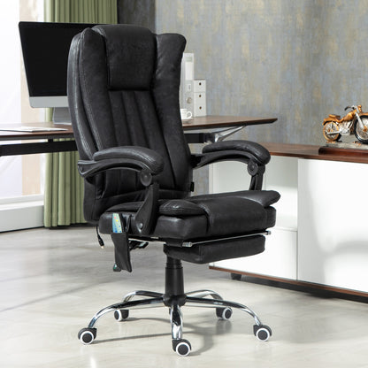 Office Chair 6-point Vibration Massage Chair Micro Fiber Recliner with Retractable Footrest Black