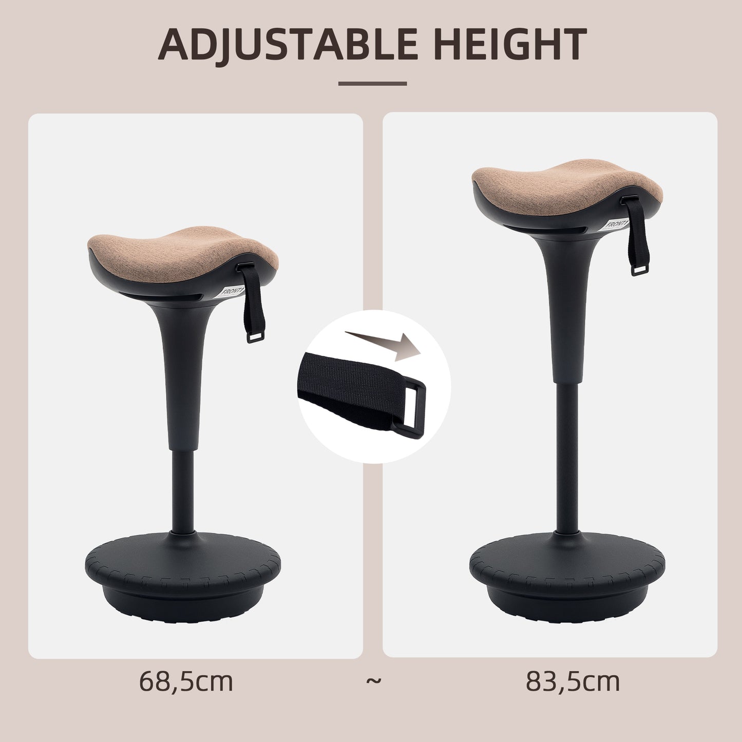 Swivel Standing Desk Chair, Adjustable Active Ergonomic Standing Stool, Backless Wobble Stool Chair, Brown