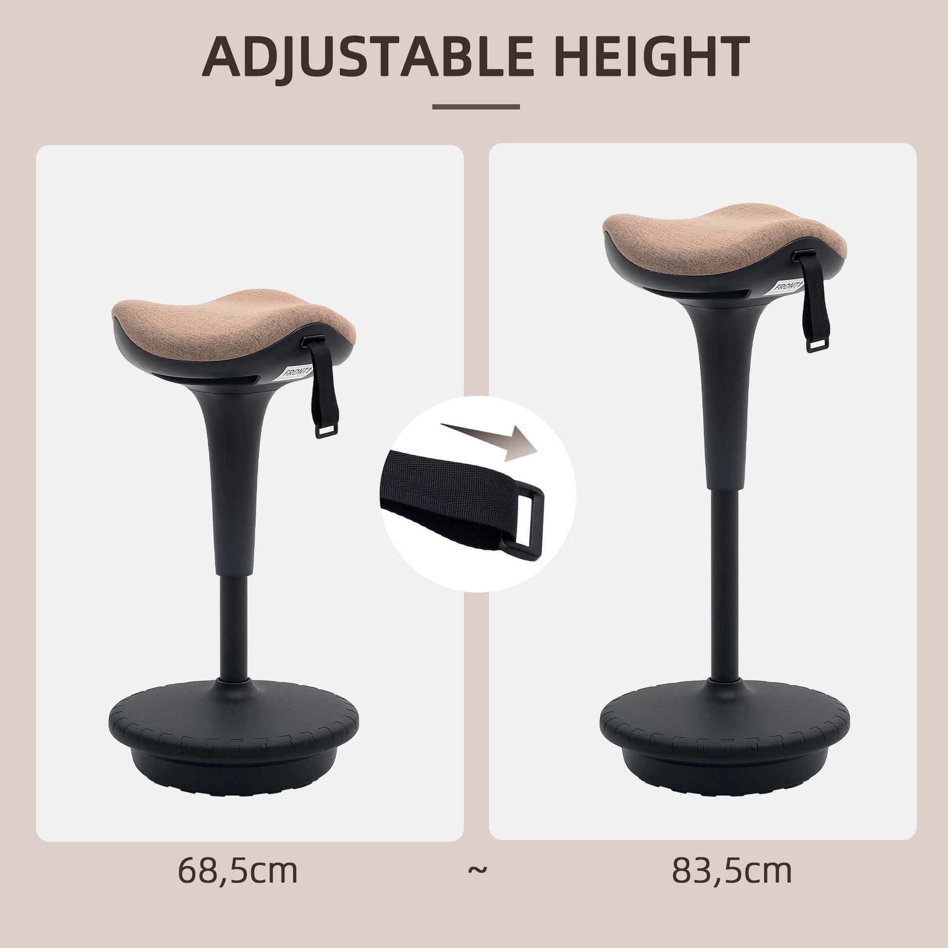 Swivel Standing Desk Chair, Adjustable Active Ergonomic Standing Stool, Backless Wobble Stool Chair, Brown