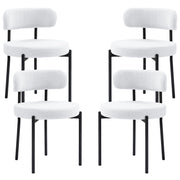 4 Pieces Kitchen Chairs, Modern Dining Chairs w/ Berber Fleece Upholstery and Steel Legs for Living Room, Cream White
