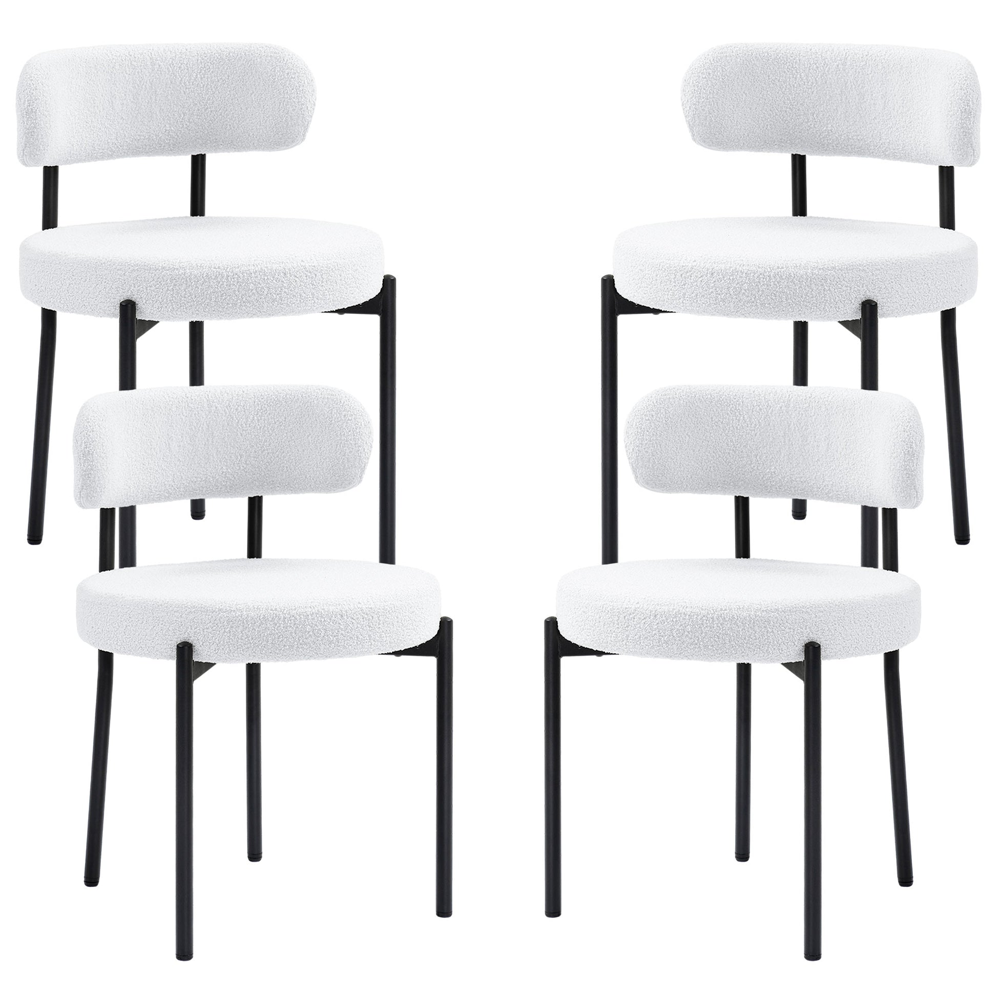 4 Pieces Kitchen Chairs, Modern Dining Chairs w/ Berber Fleece Upholstery and Steel Legs for Living Room, Cream White