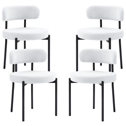 4 Pieces Kitchen Chairs, Modern Dining Chairs w/ Berber Fleece Upholstery and Steel Legs for Living Room, Cream White