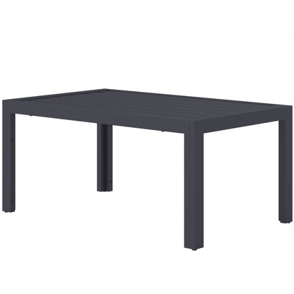 Outdoor Coffee Table, Rectangular Patio Table with Steel Frame and Slat Tabletop for Garden, Balcony, Grey