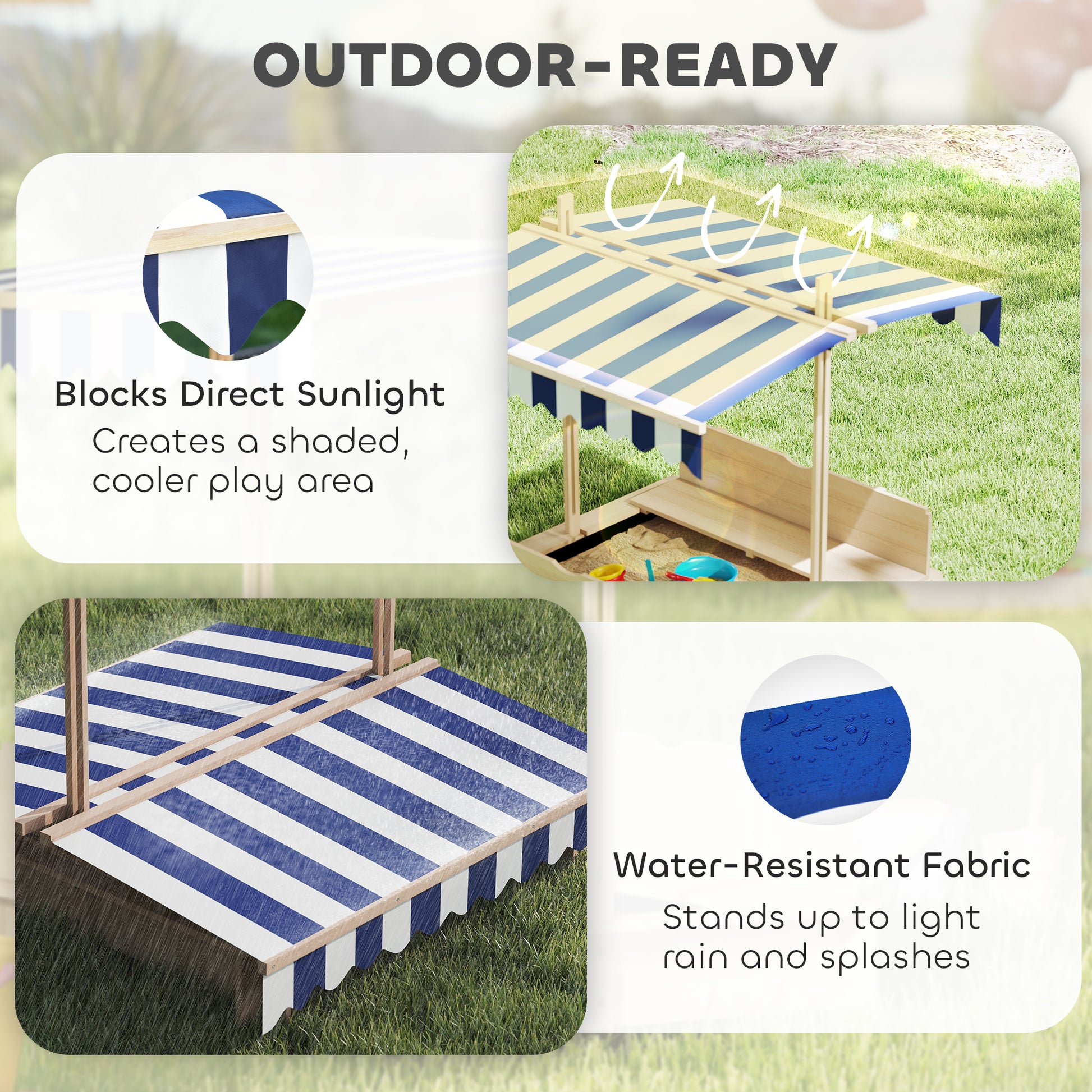 Kids Wooden Sandbox Outdoor Backyard Playset Children Play Station w/ Adjustable Canopy & Convertible Bench Sand for 3-7 Years Old