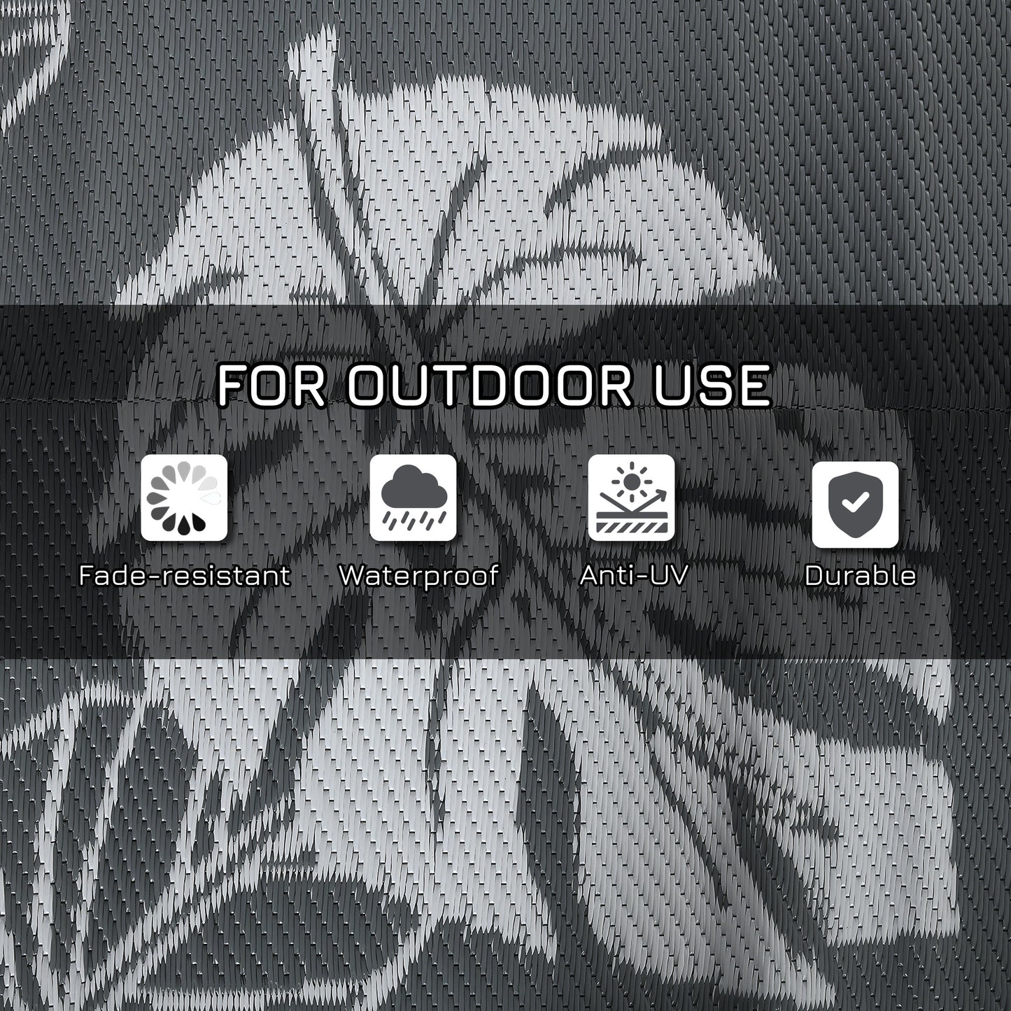 Reversible Outdoor RV Rug, Patio Floor Mat, 6' x 9' Plastic Rug for Backyard, Deck, Beach, Camping, Grey and White