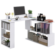 47" L Shaped Desk, 360° Rotating Corner Desk, Reversible Computer Writing Table Workstation with Storage Shelf for Home Office, White