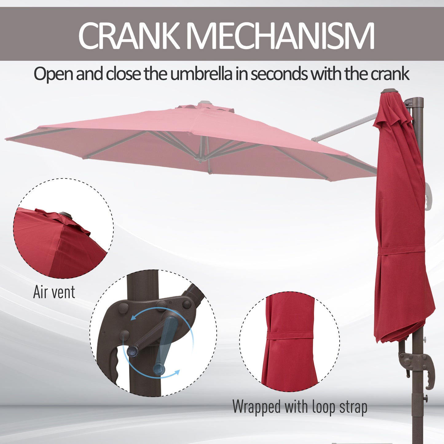10ft Cantilever Patio Umbrella with 360° Rotation, Crank & Cross Base for Garden Deck Pool Backyard, Wine Red