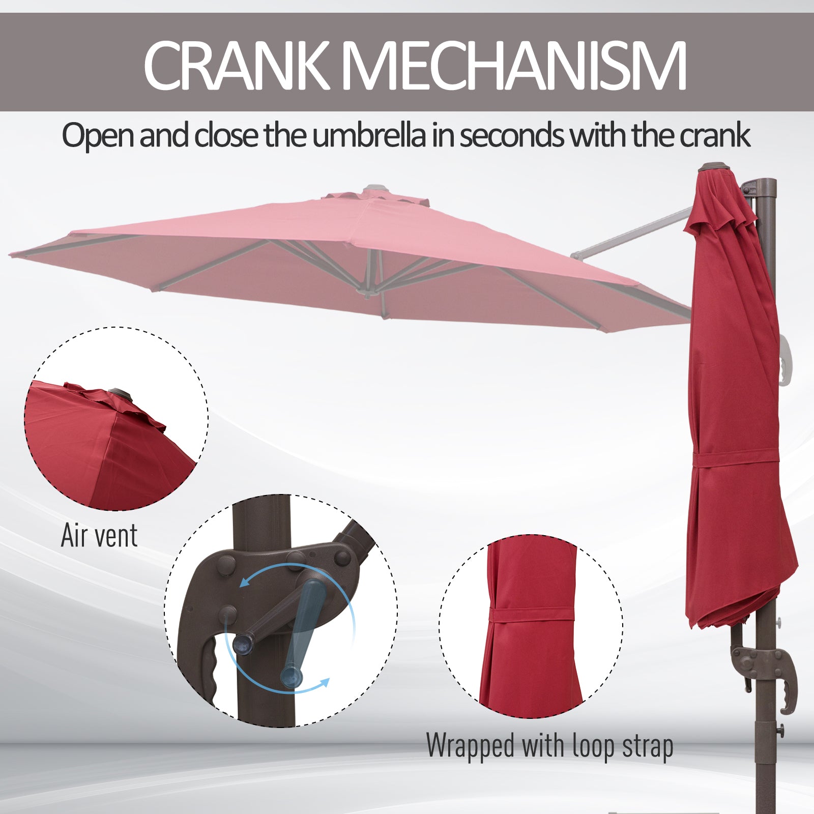 10ft Cantilever Patio Umbrella with 360° Rotation, Crank & Cross Base for Garden Deck Pool Backyard, Wine Red