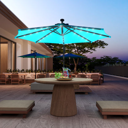10ft Outdoor Cantilever Umbrella Banana Umbrella with Solar Lights and Adjustable Angle for Patio Backyard Turquoise