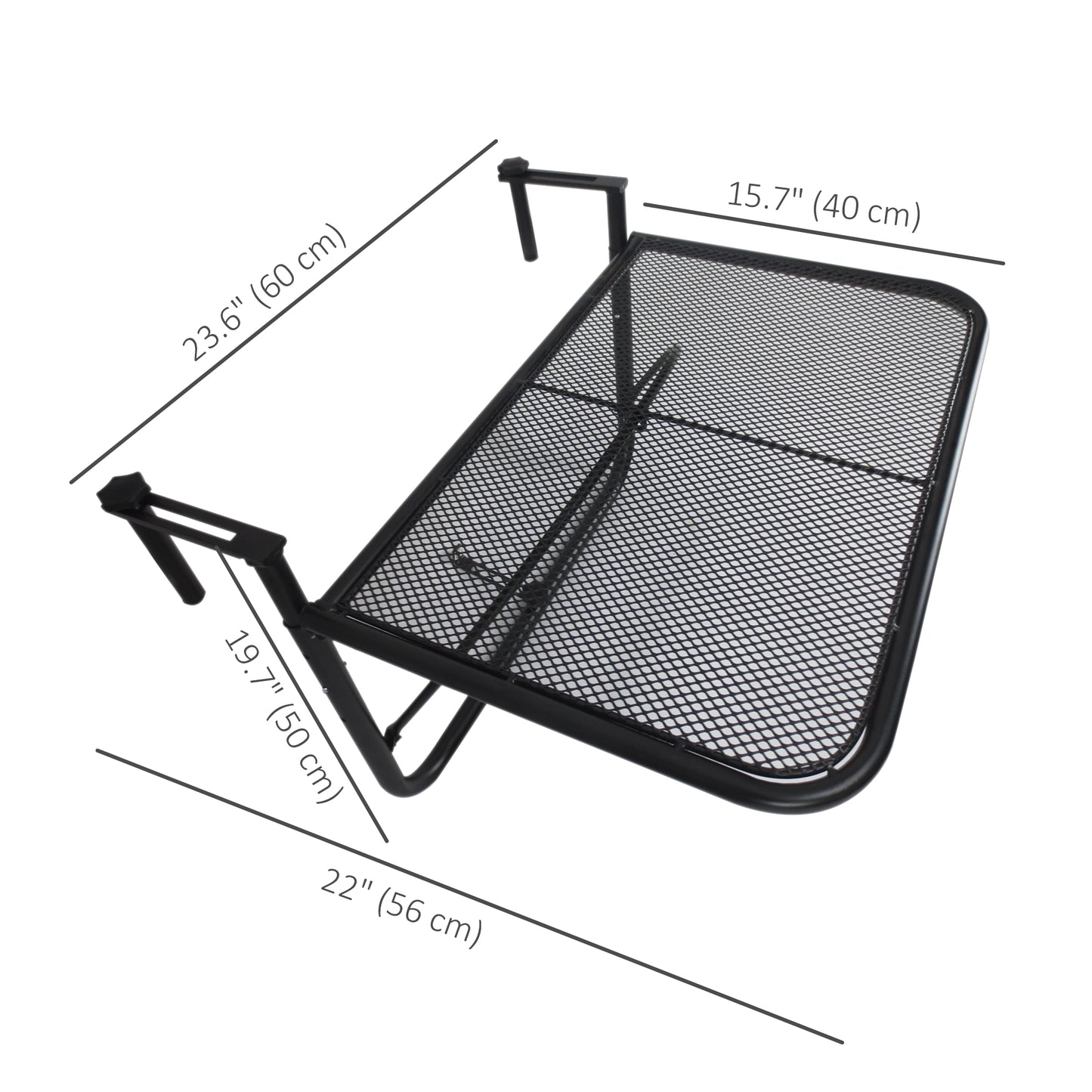 Adjustable Balcony Hanging Railing Table, Metal Mounting Mini Wall Desk Storage Rack, Outdoor Flower Stand Serving Table Rectangle, Black