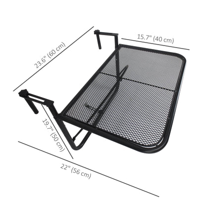 Adjustable Balcony Hanging Railing Table, Metal Mounting Mini Wall Desk Storage Rack, Outdoor Flower Stand Serving Table Rectangle, Black