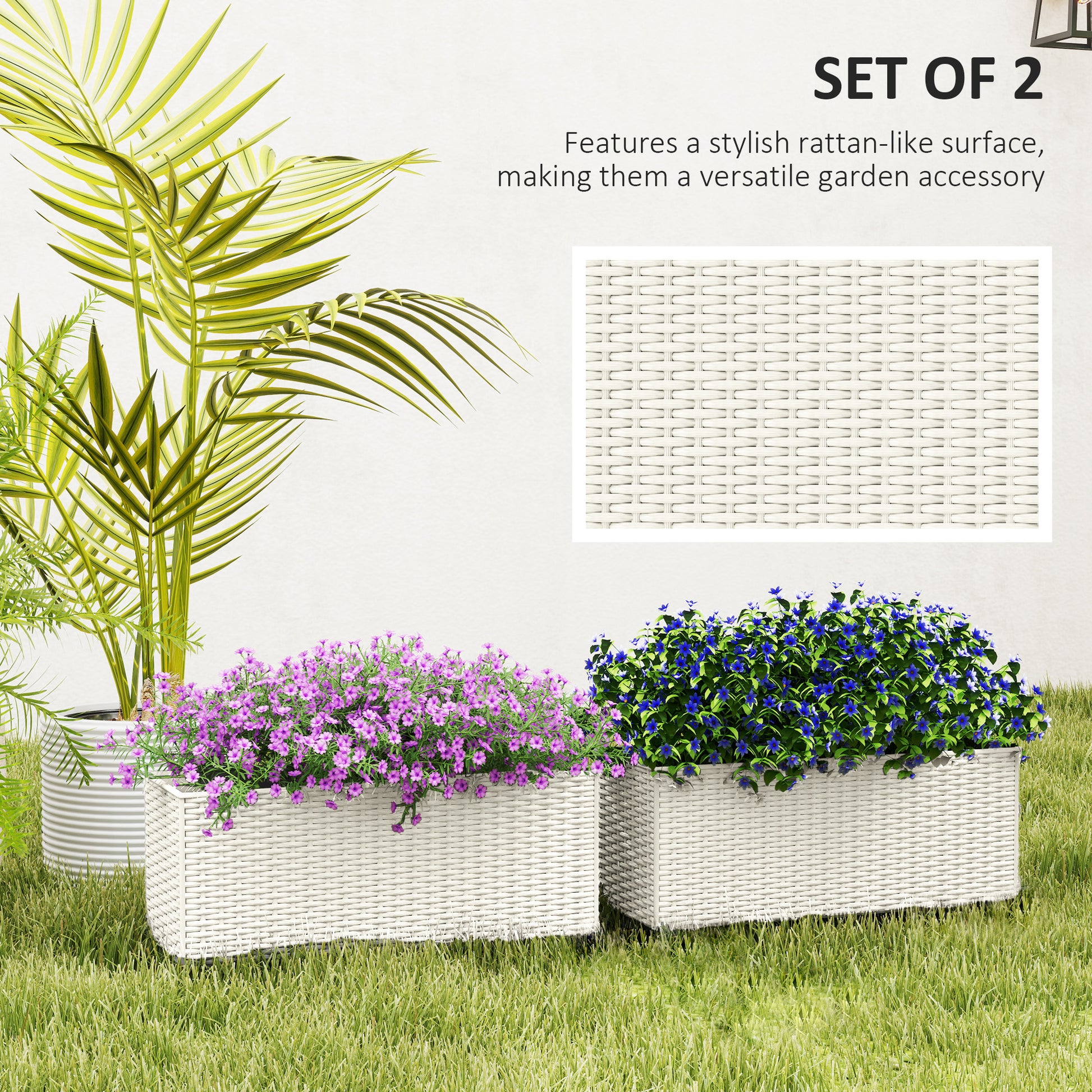 2 Pack 20 Inch Hanging Flower Pots, Railing Planter Box for Fence, Garden, Rattan Look, White