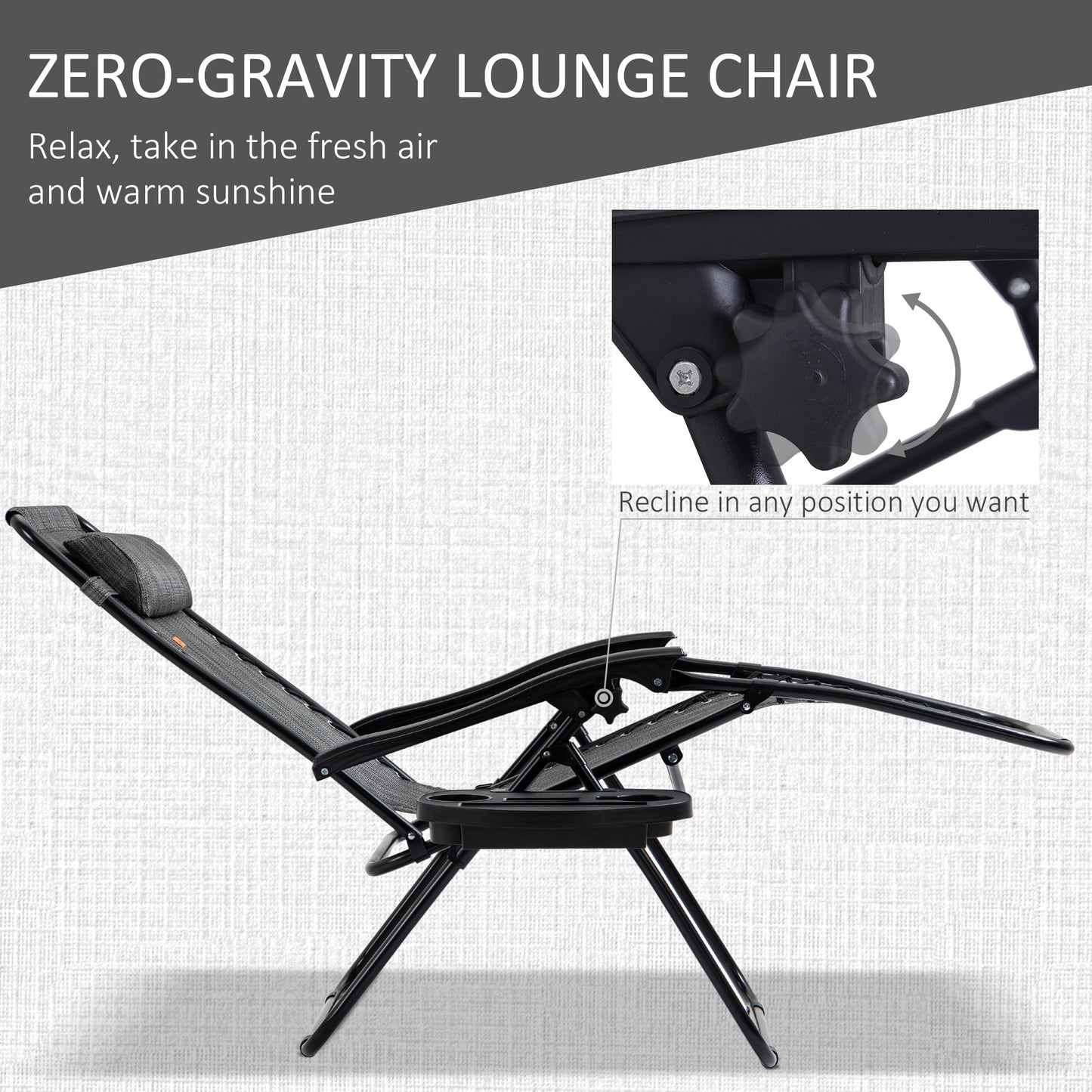 Zero Gravity Chair Set of 2 Patio Chair with Side Table Cupholders and Pillows for Pool, Backyard, Lawn, Beach, Grey