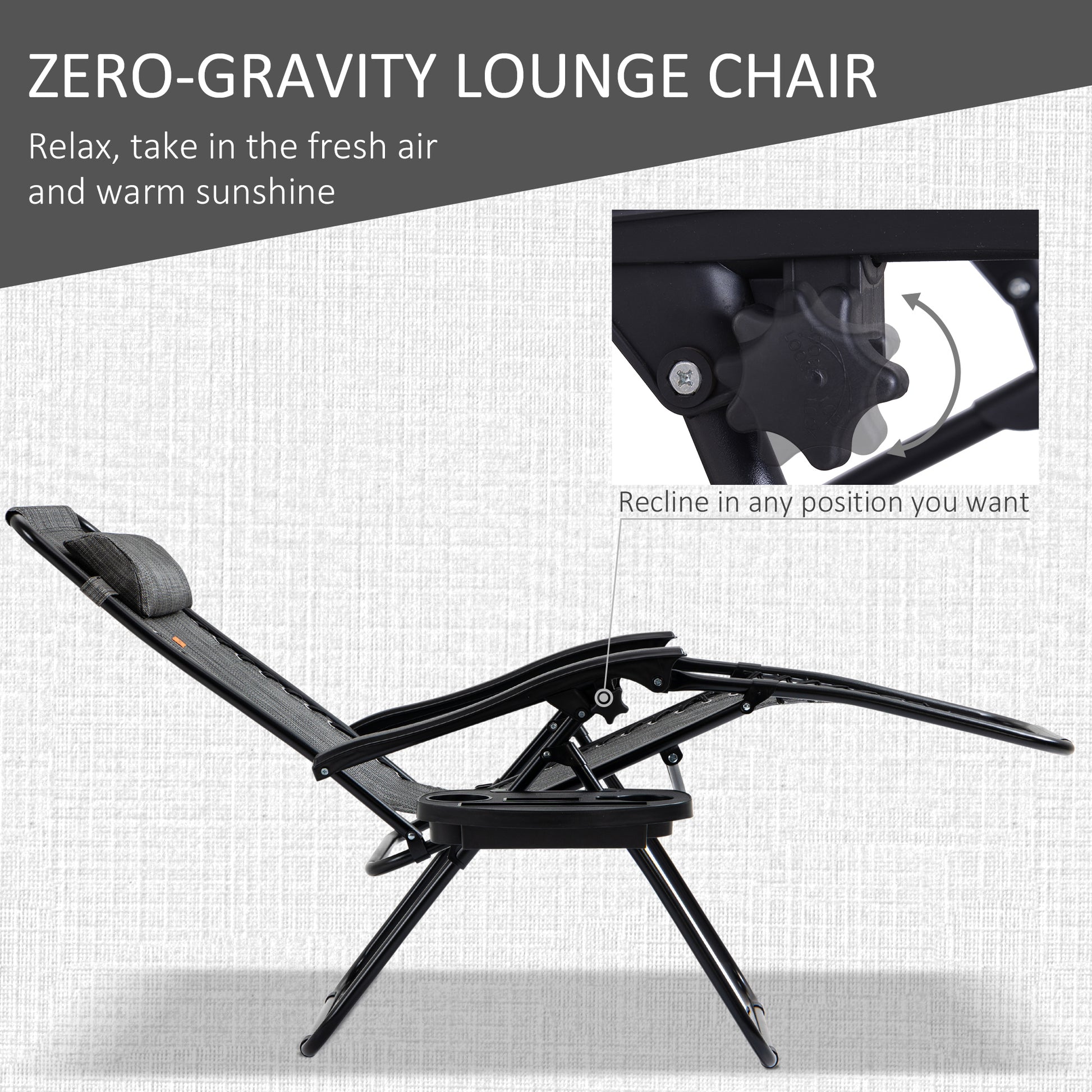 Zero Gravity Chair Set of 2 Patio Chair with Side Table Cupholders and Pillows for Pool, Backyard, Lawn, Beach, Grey