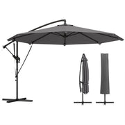 10FT Cantilever Patio Umbrella with 8 Ribs, Offset Patio Umbrella with Cover and Wind Ropes for Garden, Yard, Dark Grey