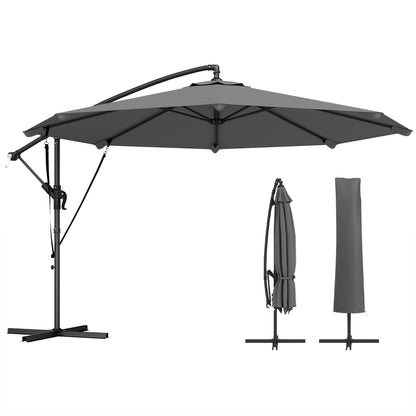 10FT Cantilever Patio Umbrella with 8 Ribs, Offset Patio Umbrella with Cover and Wind Ropes for Garden, Yard, Dark Grey