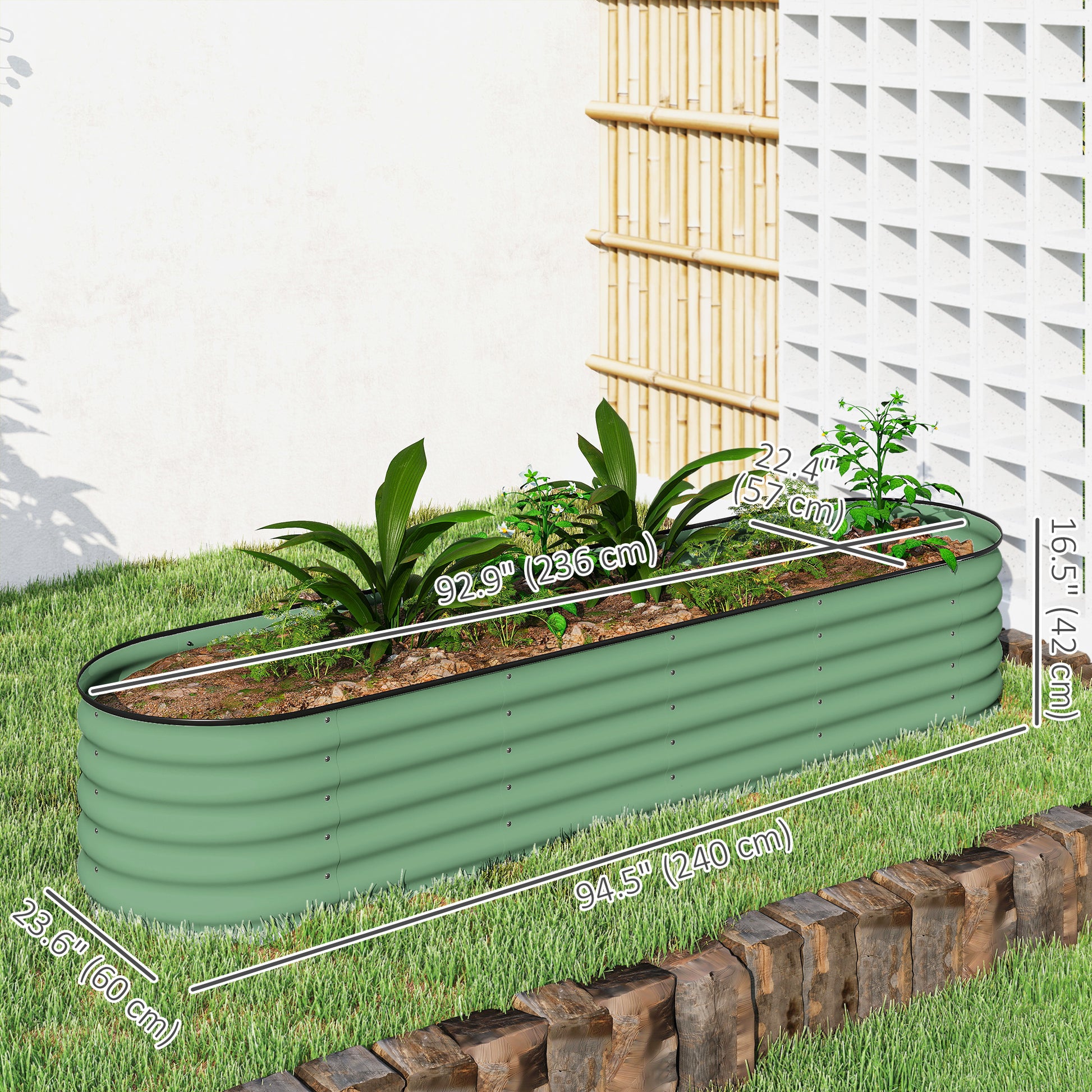 8 x 2 x 1.5 FT Galvanized Steel Raised Garden Bed, Metal Garden Bed Planter Box with Safety Edging, Green