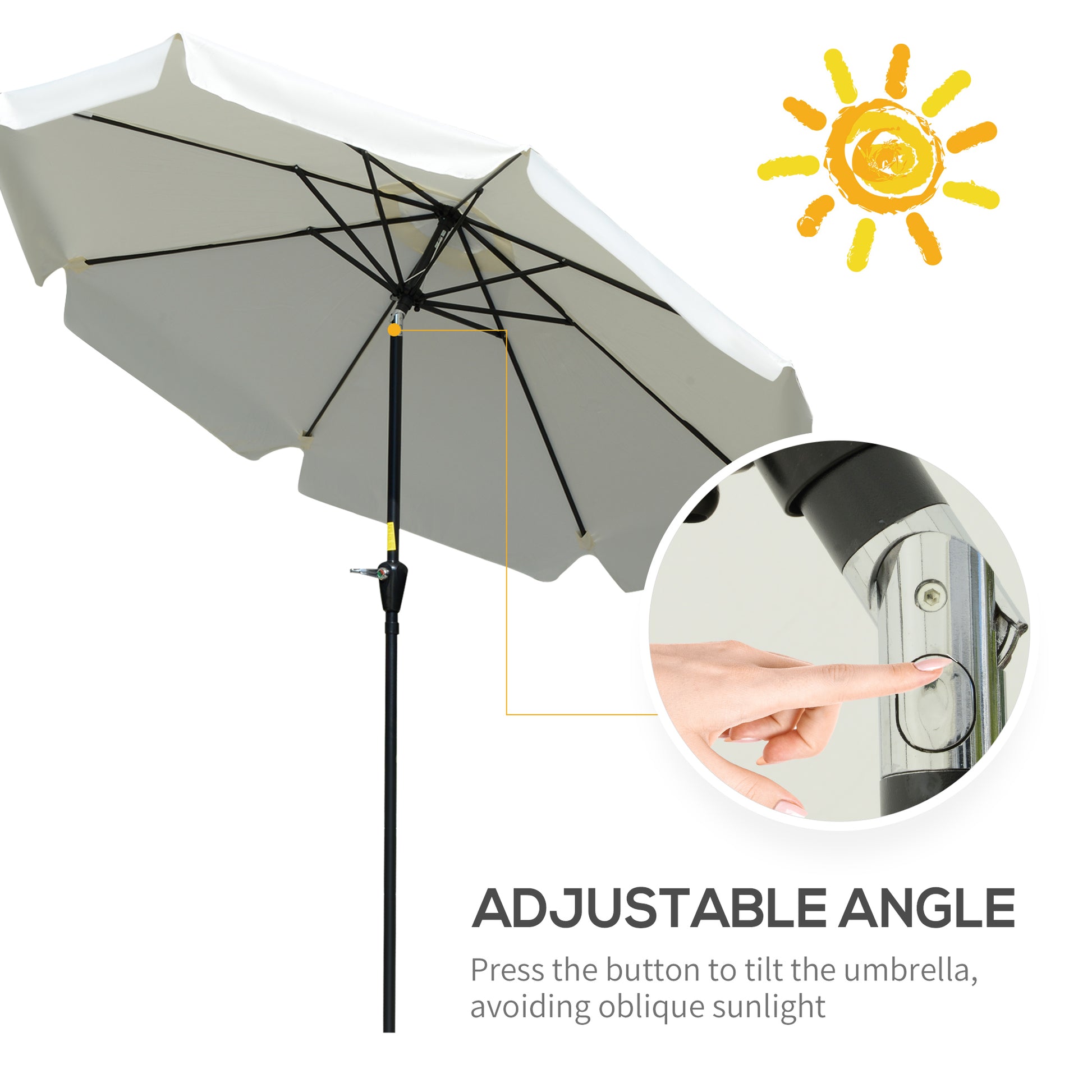 8.5 ft Outdoor Market Table Umbrella, Round Patio Umbrella with Tilt and Crank for Garden, Backyard, Deck, Cream White