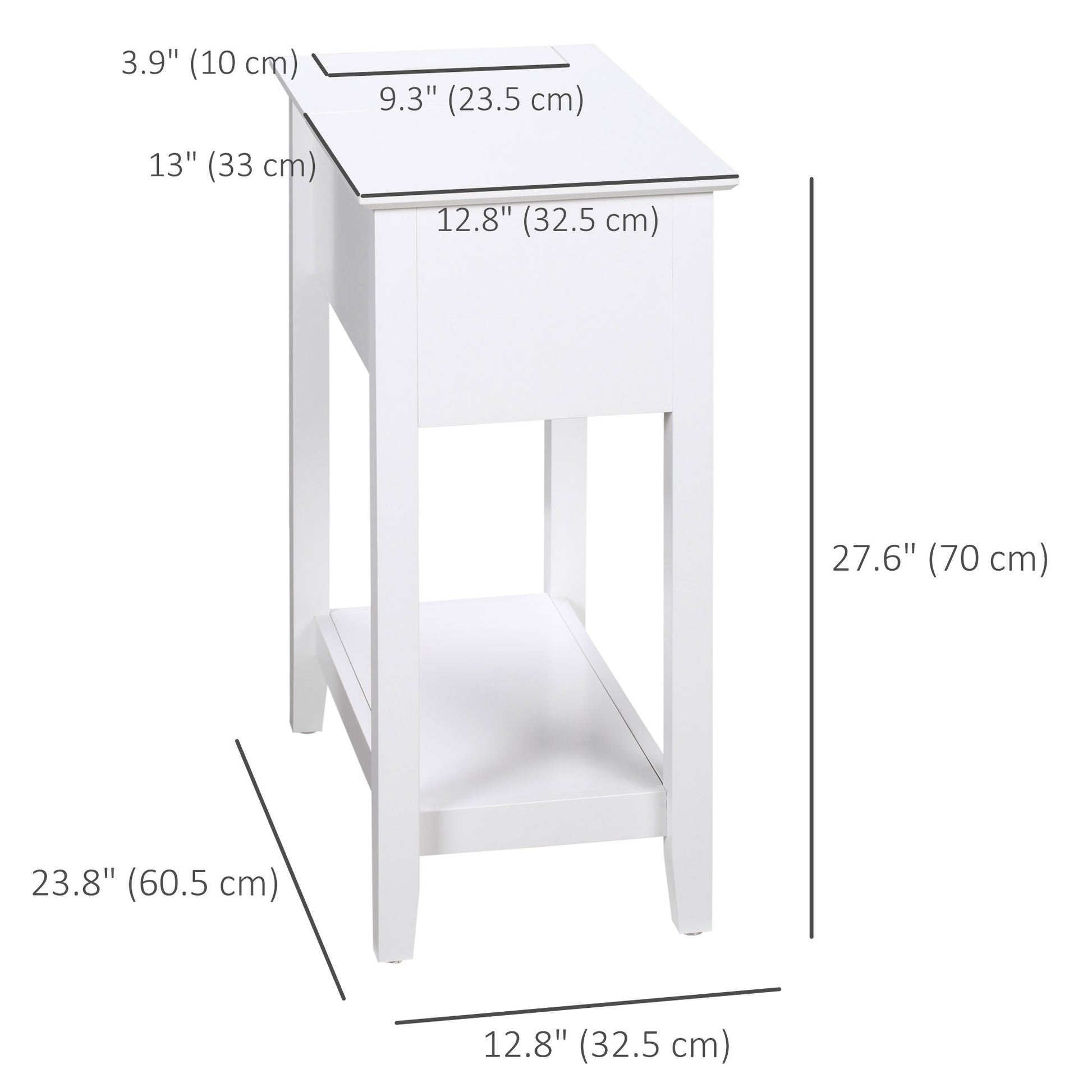 Flip Top End Table, Side Table with Storage Shelf and Cable Management, Narrow Nightstand for Living Room, Bedroom, White