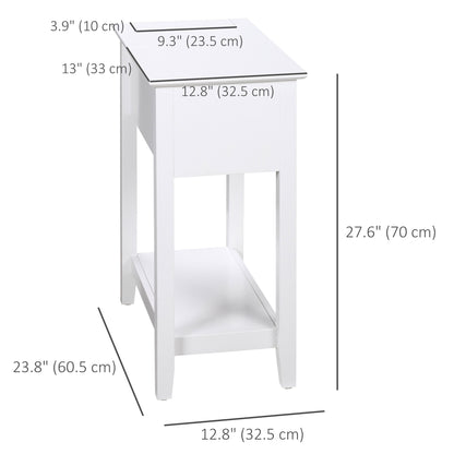 Flip Top End Table, Side Table with Storage Shelf and Cable Management, Narrow Nightstand for Living Room, Bedroom, White