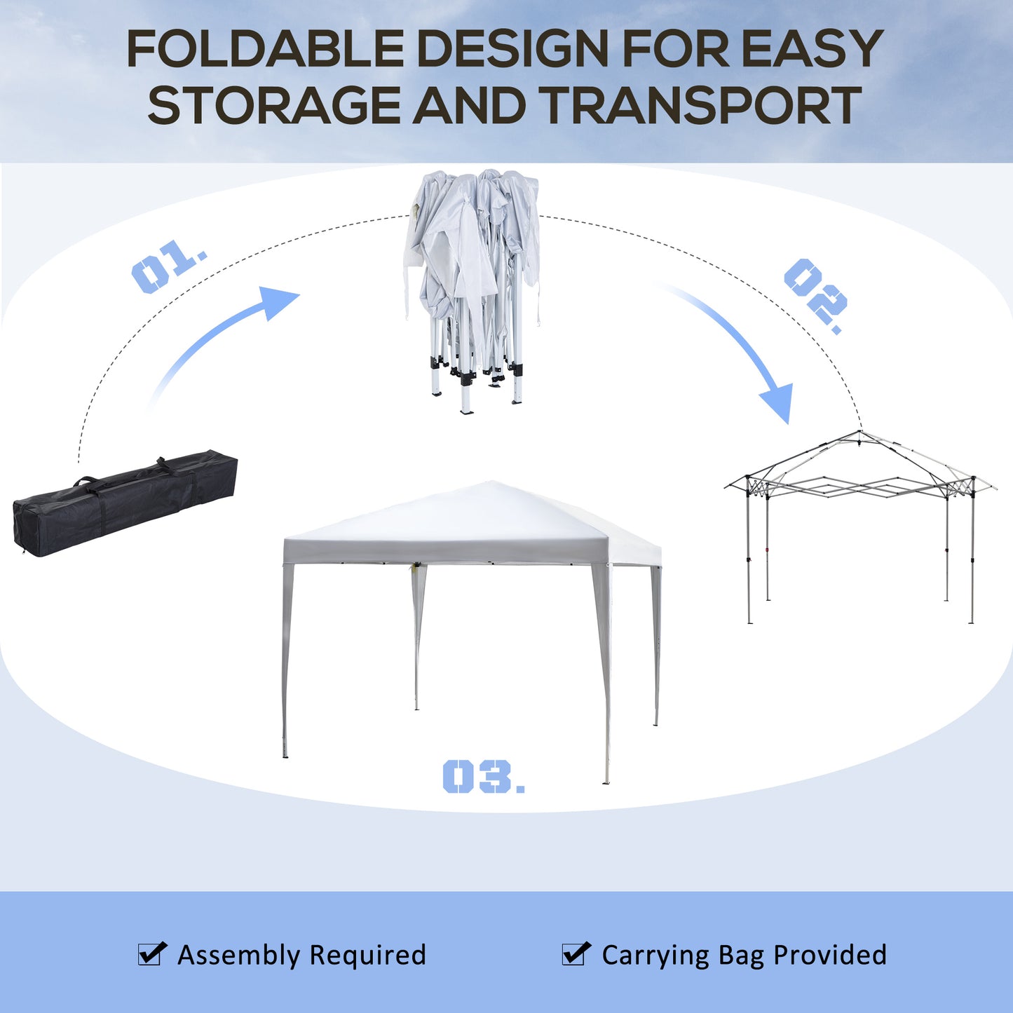 10 x 10ft Folding Pop Up Tent Outdoor Gazebo Canopy with Carrying Bag, White