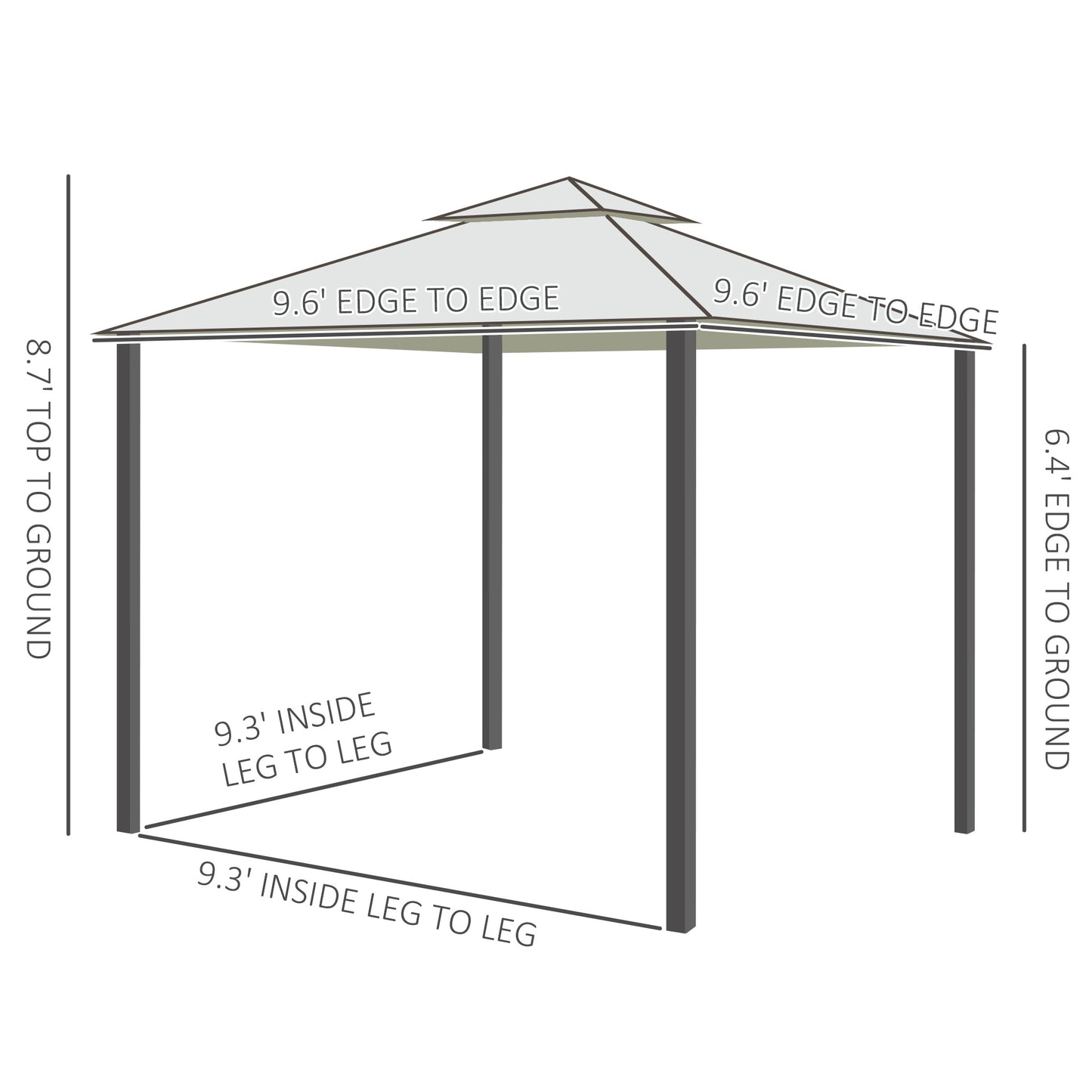 10' x 10' Patio Gazebo Pavilion, 2-Tier Roof Canopy Outdoor Shelter with Steel Frame and Mosquito Netting for Garden, Yard and Outdoor Events, Cream White
