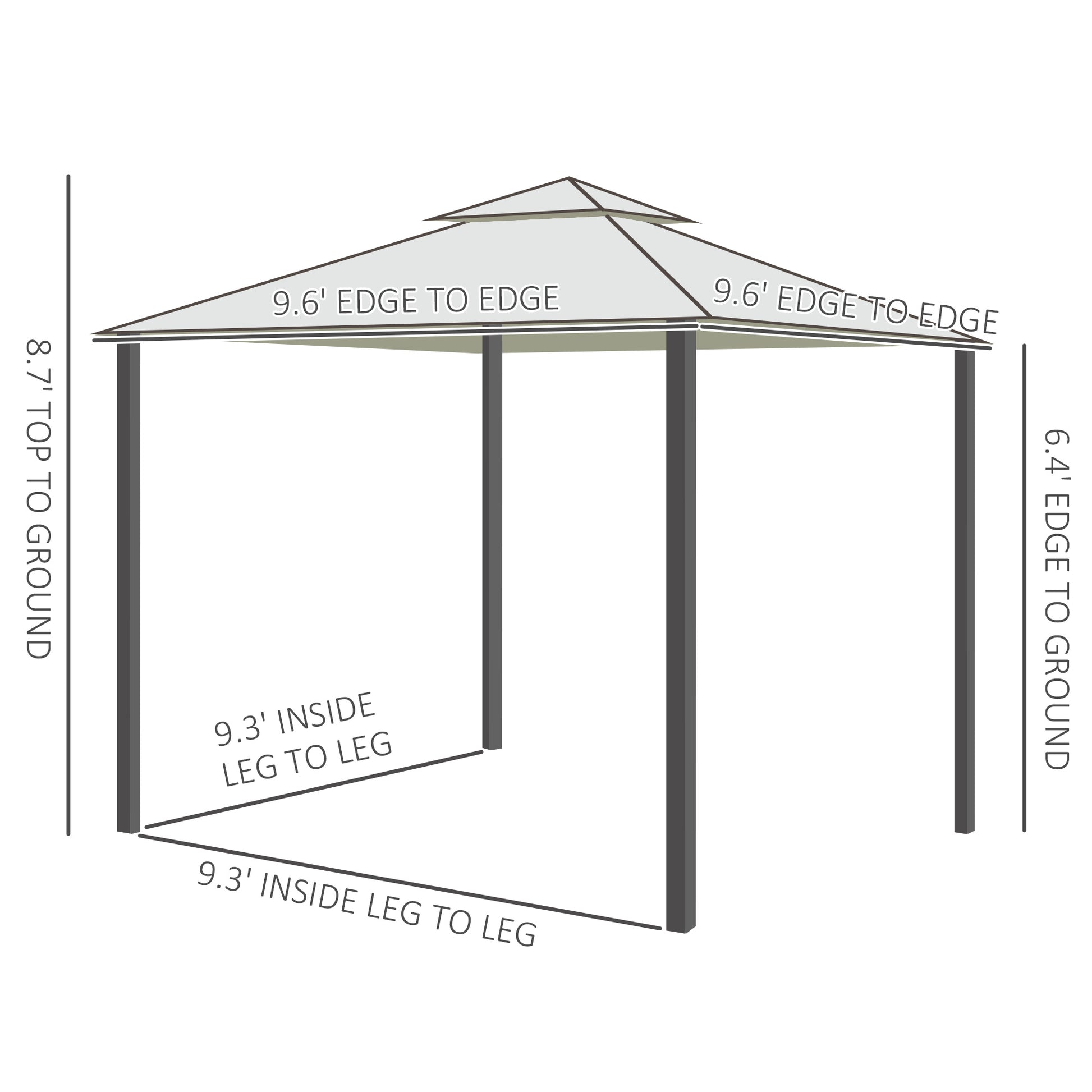 10' x 10' Patio Gazebo Pavilion, 2-Tier Roof Canopy Outdoor Shelter with Steel Frame and Mosquito Netting for Garden, Yard and Outdoor Events, Cream White
