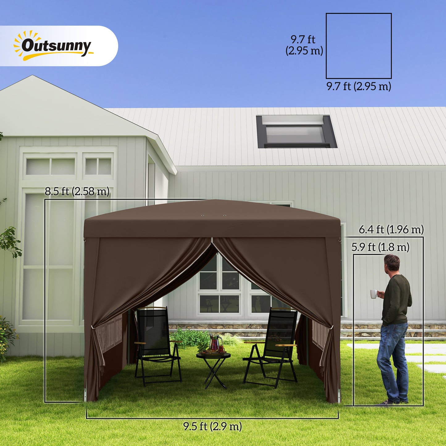 10'x10' Outdoor Pop Up Party Tent Wedding Gazebo Canopy with Carrying Bag (Coffee)