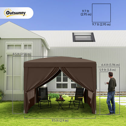 10'x10' Outdoor Pop Up Party Tent Wedding Gazebo Canopy with Carrying Bag (Coffee)