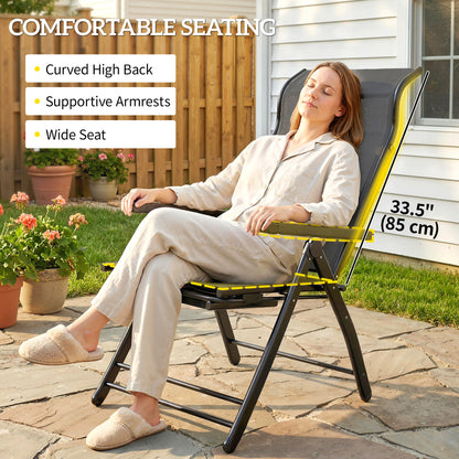 Folding Patio Chairs Set of 2, 5-Position Outdoor Lounge Chairs with High Back, Retractable Footrest, Dark Grey