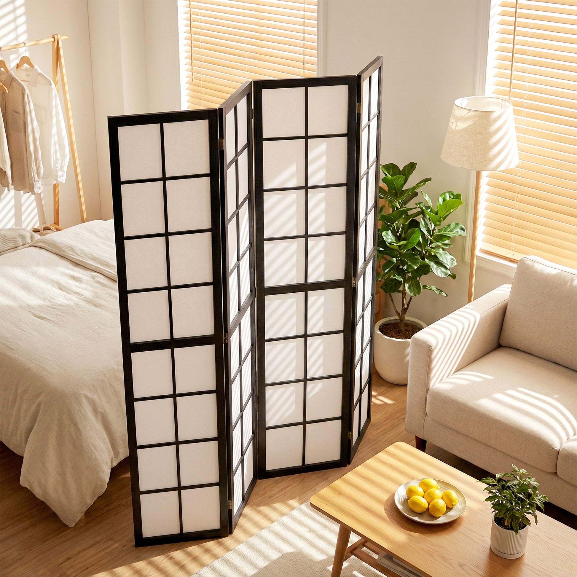 4 Panel Room Divider, 5.6 ft Folding Wall Divider Room Partition for Home Office, Bedroom, Living Room, Black