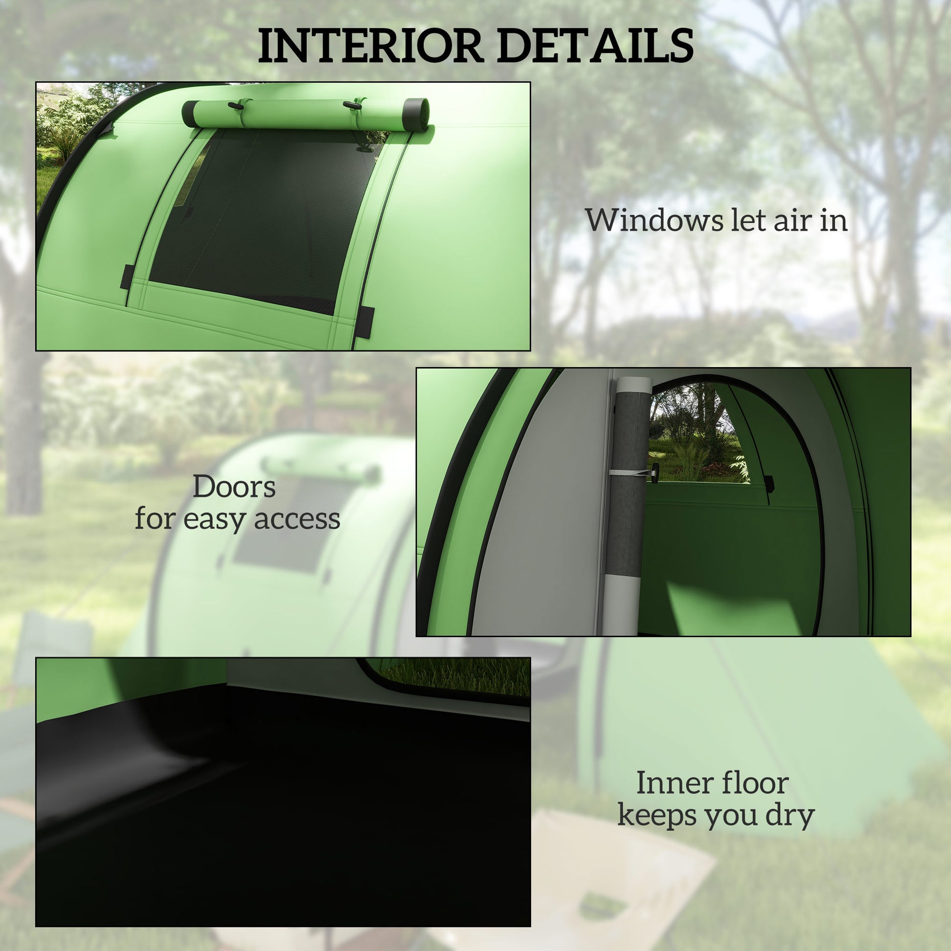 3-4 Person Camping Tent with 2 Rooms, 3000mm Waterproof Portable Family Tent with Carry Bag, Dark Green