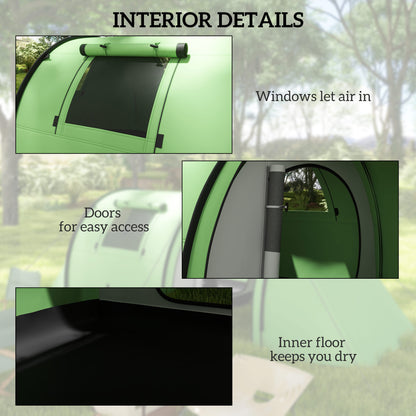 3-4 Person Camping Tent with 2 Rooms, 3000mm Waterproof Portable Family Tent with Carry Bag, Dark Green